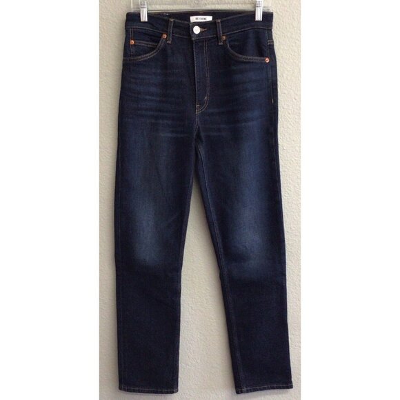 RE/DONE Women's High Rise Straight Leg Jeans Size 27 Dark Wash Stretch Denim - Picture 1 of 10